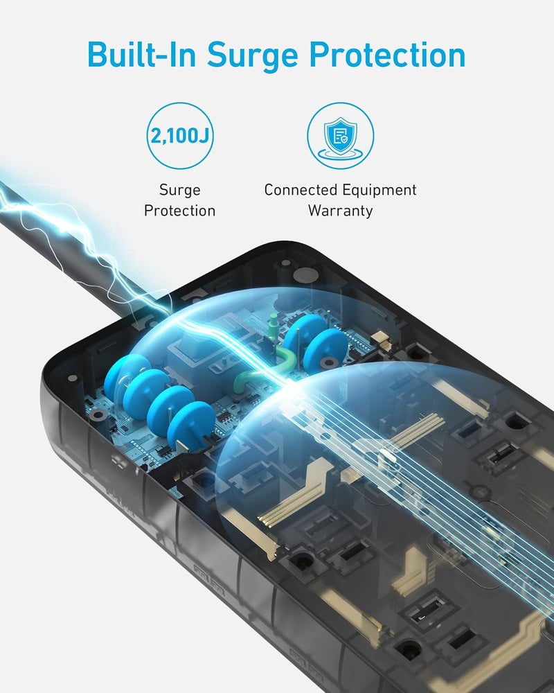 Anker Power Strip Surge Protector (2100J), 12 Outlets with 2 USB A and 1 USB C Port for Multiple Devices, 5ft Extension Cord, 20W Power Delivery Charging for Home, Office, Dorm Essential, TUV Listed - Image 4